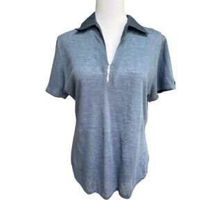 100% Capri V Neck Blue Lino Jersey Linen Light Weight Summer T